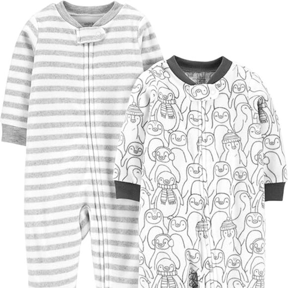 Simple Joys by Carter's Baby 2-Pack Neutral Fleece Footed Pajamas 3-6 Months - Picture 1 of 7
